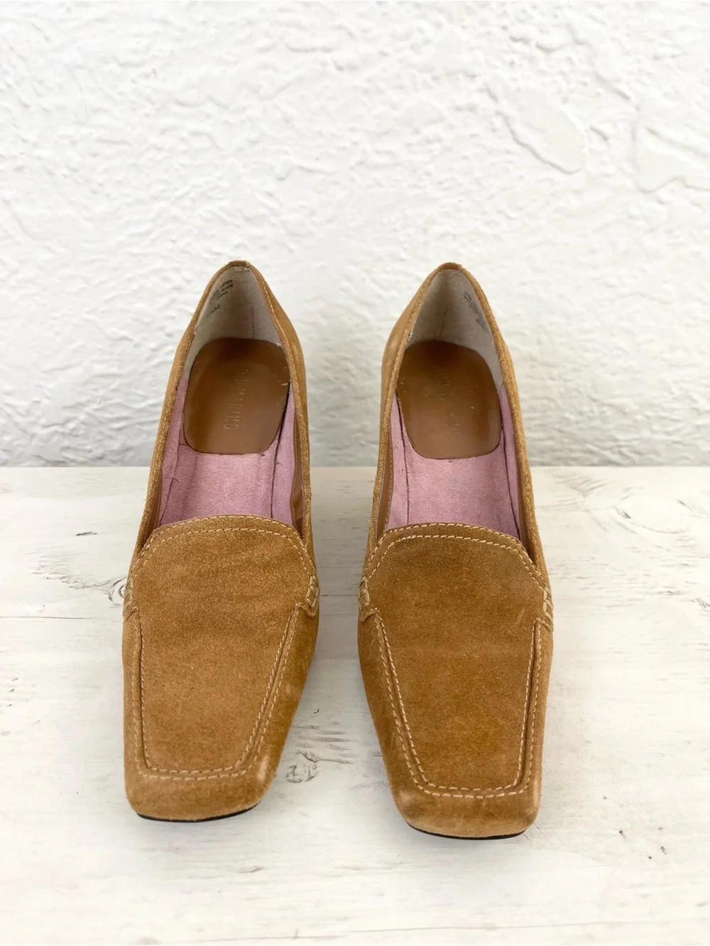Vintage 90s Y2K Suede Wedge Loafers Tan Preppy 6.5